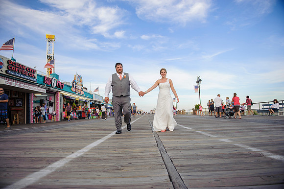Blue skies in Ocean City, Fun Wedding Portrait